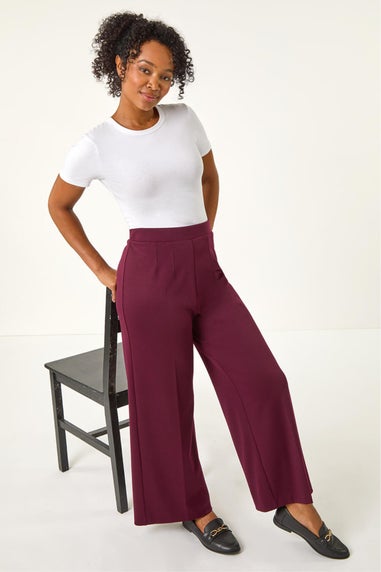 Roman Wine Petite Wide Leg Ponte Stretch Trouser