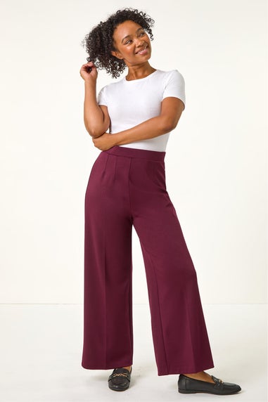 Roman Wine Petite Wide Leg Ponte Stretch Trouser