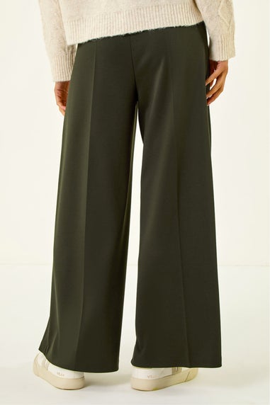 Roman Khaki Petite Wide Leg Ponte Stretch Trouser