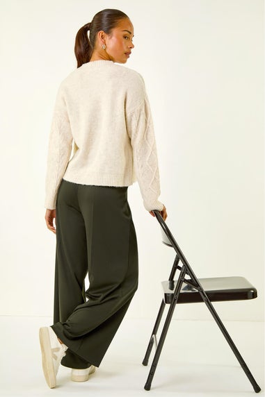 Roman Khaki Petite Wide Leg Ponte Stretch Trouser
