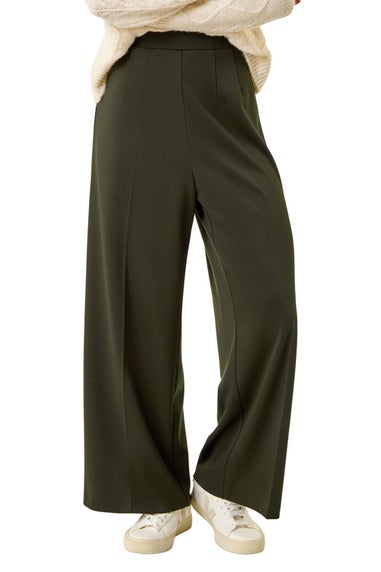 Roman Khaki Petite Wide Leg Ponte Stretch Trouser