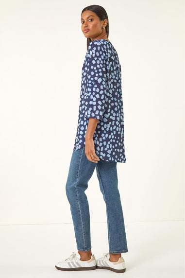Roman Blue Abstract Spot Print Stretch Shirt