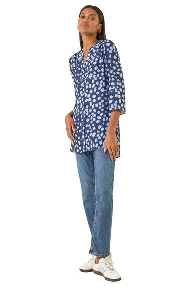 Roman Blue Abstract Spot Print Stretch Shirt