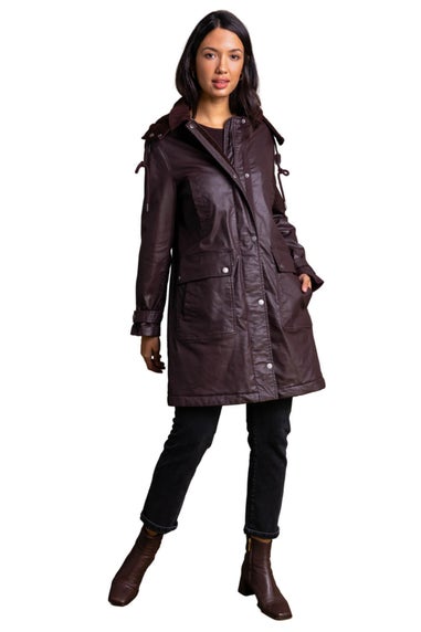 Roman Chocolate Waxed Longline Hooded Coat