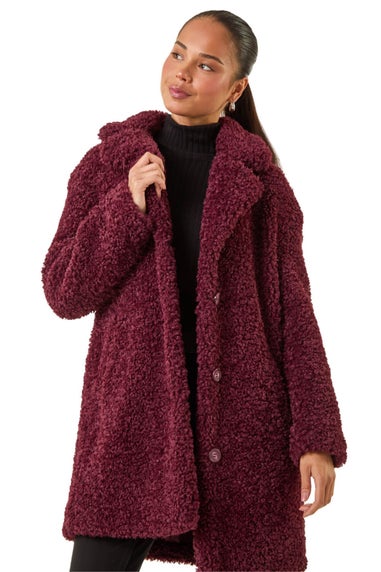 Roman Wine Petite Teddy Longline Coat