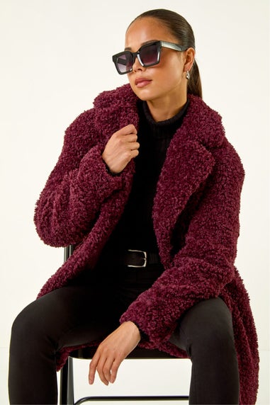 Roman Wine Petite Teddy Longline Coat