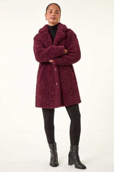 Roman Wine Petite Teddy Longline Coat