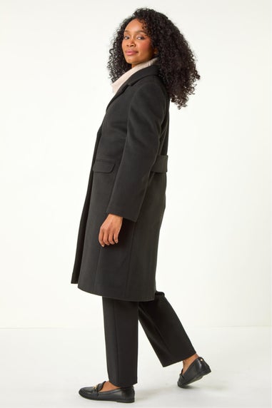 Roman Black Petite Double Breasted Coat