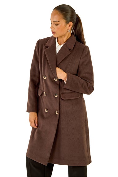 Roman Chocolate Petite Double Breasted Coat