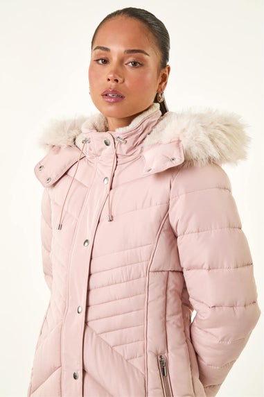 Roman Light Pink Petite Longline Padded Puffer Coat