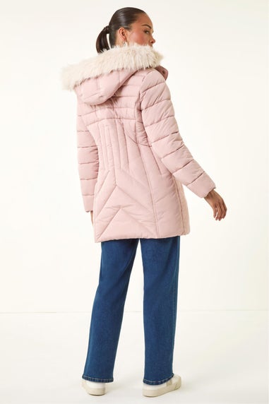 Roman Light Pink Petite Longline Padded Puffer Coat