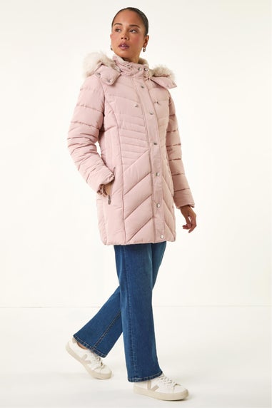 Roman Light Pink Petite Longline Padded Puffer Coat