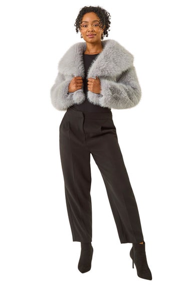 Roman Grey Petite Cropped Fur Coat