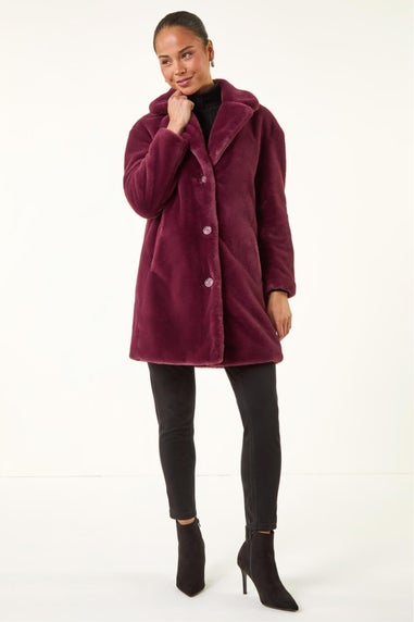 Roman Wine Petite Longline Fur Coat