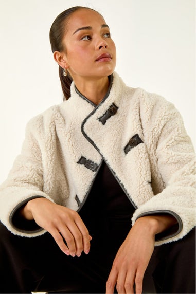 Roman Stone Petite Borg Contrast Button Coat