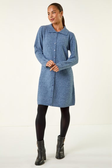 Roman Blue Petite Collared Knit Shift Dress