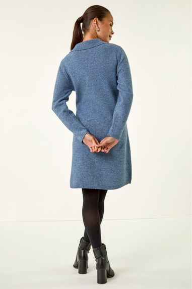 Roman Blue Petite Collared Knit Shift Dress