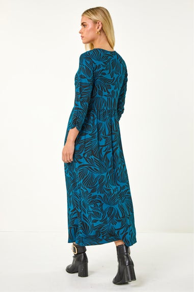 Roman Teal Petite Swirl Print Stretch Midi Dress