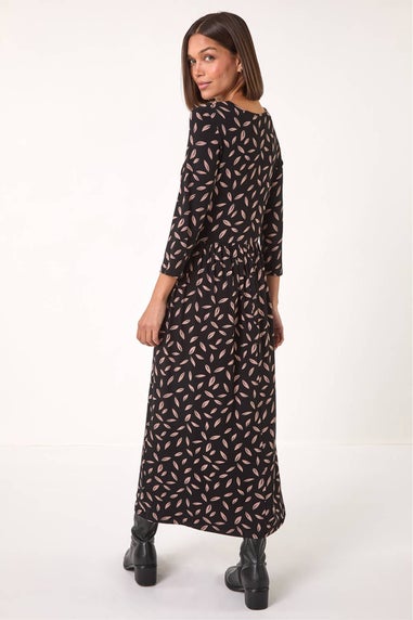 Roman Black Scattered Floral Print Midi Dress