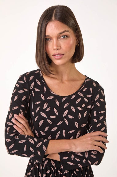 Roman Black Scattered Floral Print Midi Dress