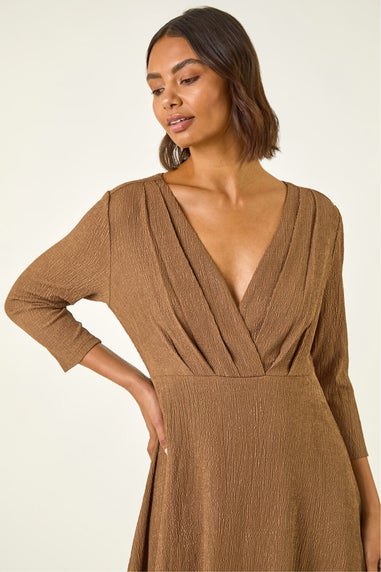 Roman Taupe Textured Wrap Midi Dress