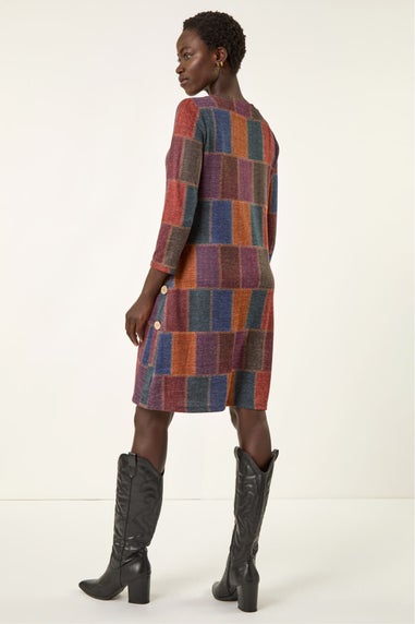Roman Red Patchwork Button Swing Dress