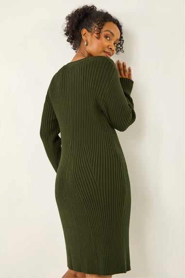 Roman Khaki Petite Ribbed Knitted Dress