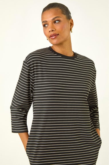 Roman Black Stripe Jersey Stretch T-Shirt Dress