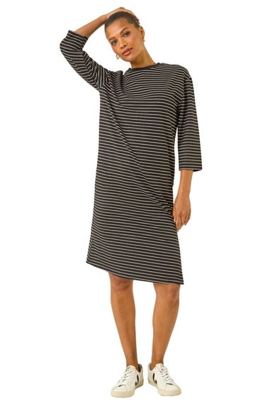 Roman Black Stripe Jersey Stretch T-Shirt Dress