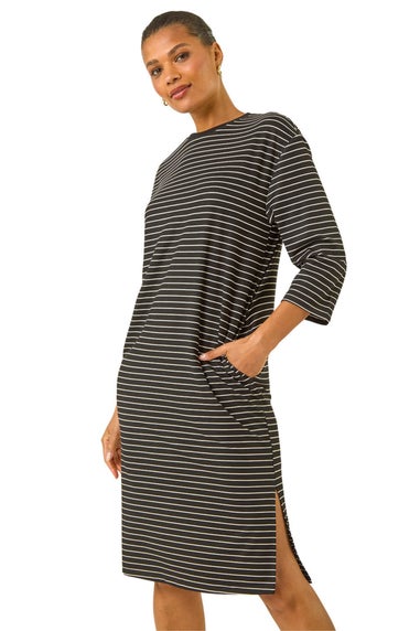Roman Black Stripe Jersey Stretch T-Shirt Dress