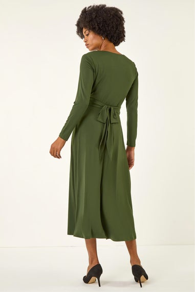 Roman Forest Twist Front Stretch Midi Dress