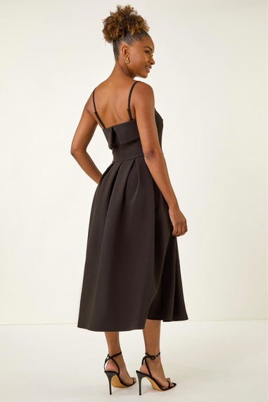 Roman Black Bardot Premium Stretch Midi Dress