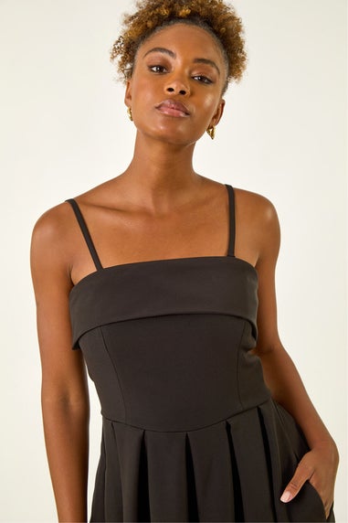 Roman Black Bardot Premium Stretch Midi Dress