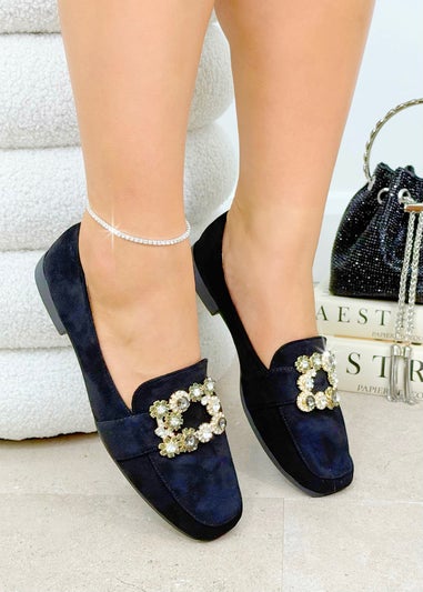 Love Lemonade Black Crystal Buckle Blossom Loafers