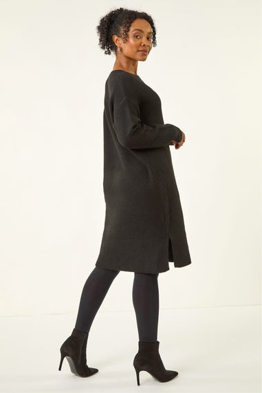 Roman Black Petite Knitted Pintuck Shift Dress