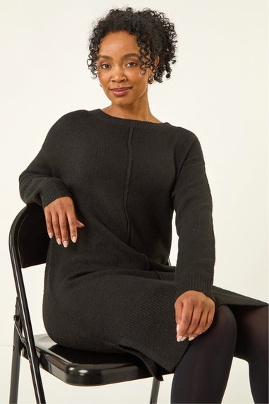 Roman Black Petite Knitted Pintuck Shift Dress