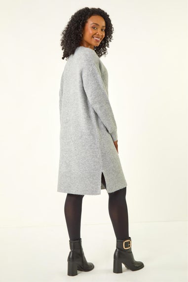 Roman Grey Petite Knitted Pintuck Shift Dress