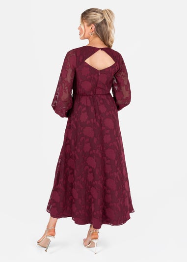 Lovedrobe Red Floral Burnout Long Sleeve Keyhole Back Midaxi Dress