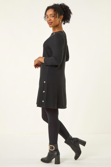 Roman Black Petite Buttoned Stretch Dress