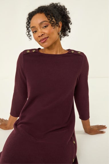 Roman Wine Petite Buttoned Stretch Dress