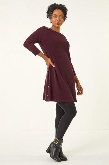 Roman Wine Petite Buttoned Stretch Dress