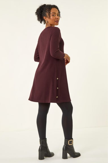 Roman Wine Petite Buttoned Stretch Dress