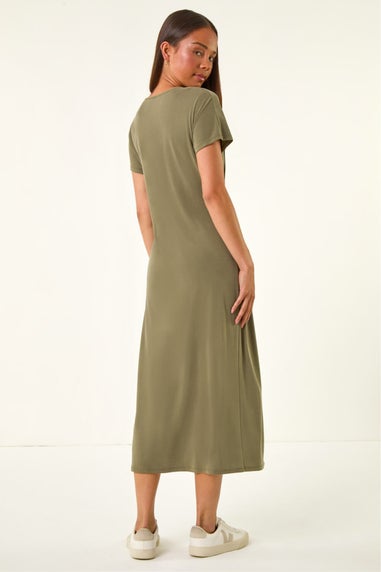 Roman Khaki Petite Twist Front Midi Dress