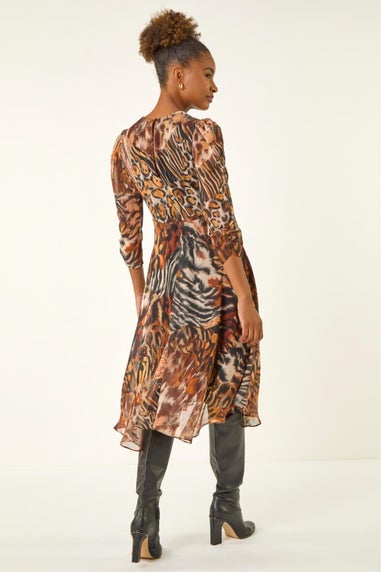 Roman Brown Animal Print Hanky Hem Dress