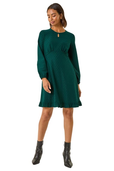 Roman Teal Textured Spot Keyhole Dress