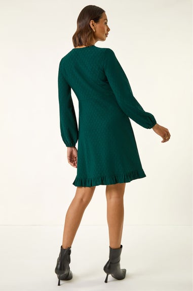Roman Teal Textured Spot Keyhole Dress