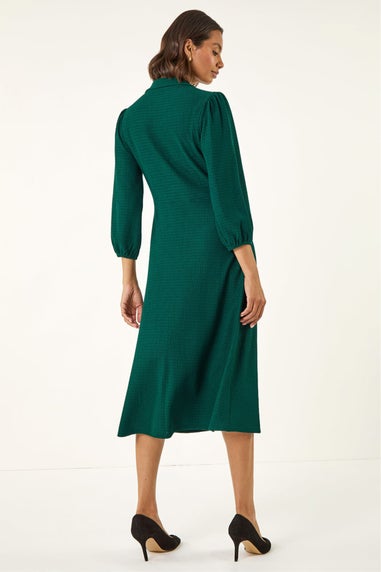 Roman Green Textured Collared Twist Front Dress