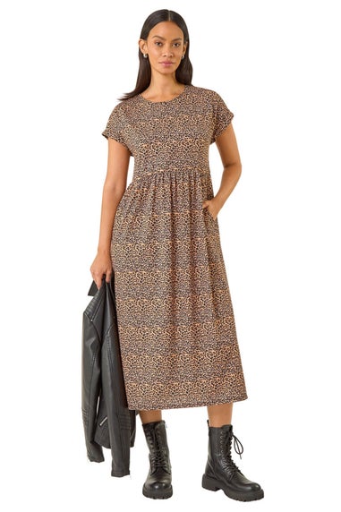 Dusk Biscuit Leopard Print Midi Stretch Dress