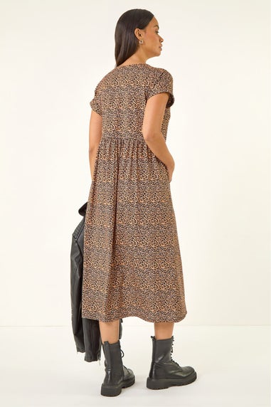 Dusk Biscuit Leopard Print Midi Stretch Dress