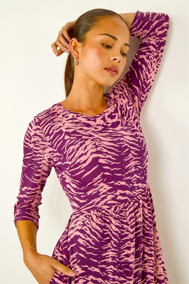 Roman Purple Petite Abstract Animal Pocket Dress